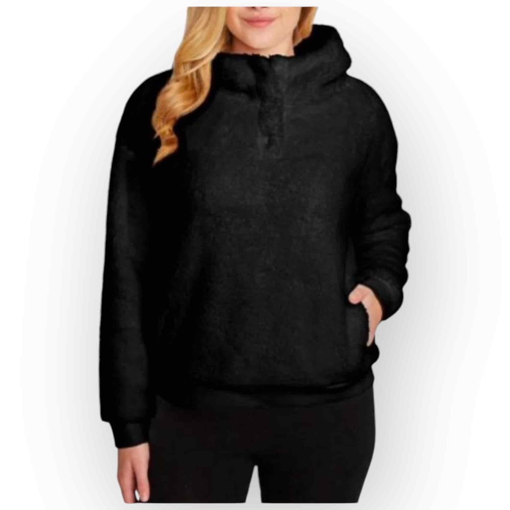 NWT Lukka Lux Faux Fur Fleece Funnel Neck Hoodie Pullover Black Womens Medium